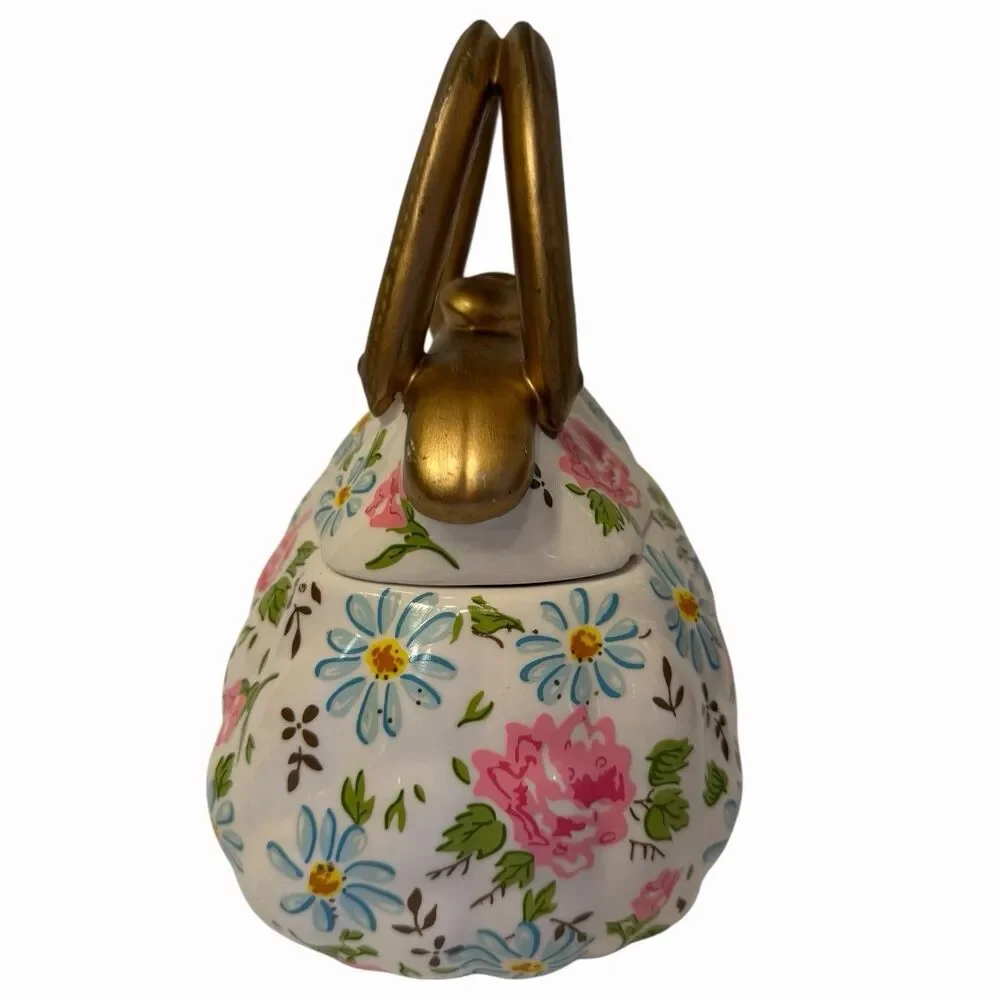 Purse Cookie Jar Floral Ceramic Handbag Storage Cottagecore Statement Decor